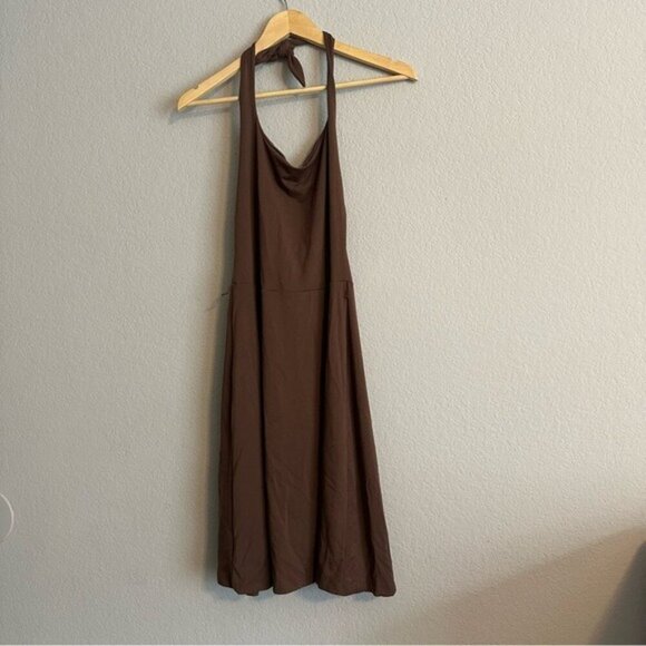 Susana Monaco Brown Halter Flare Dress Medium - Chic Minimalist & Elegant - Picture 2 of 9